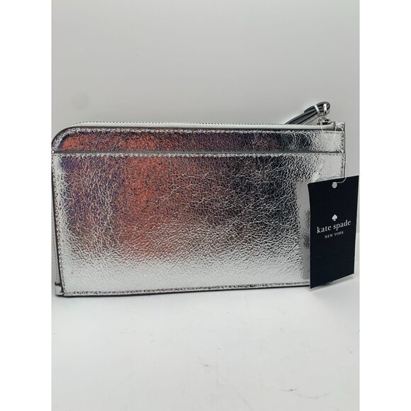 Kate Spade New York Metallic Silver Leather Wristlet Clutch - Picture 2 of 5